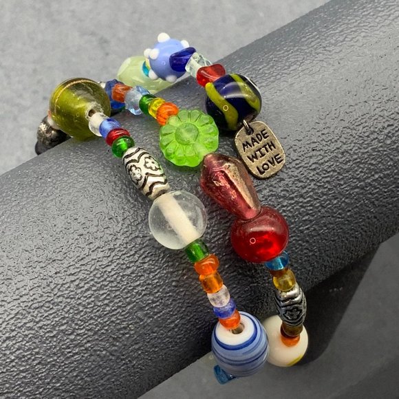 Multicolor Memory Wrap Bracelet Made With Love Green Red Blue Black White - Picture 7 of 12